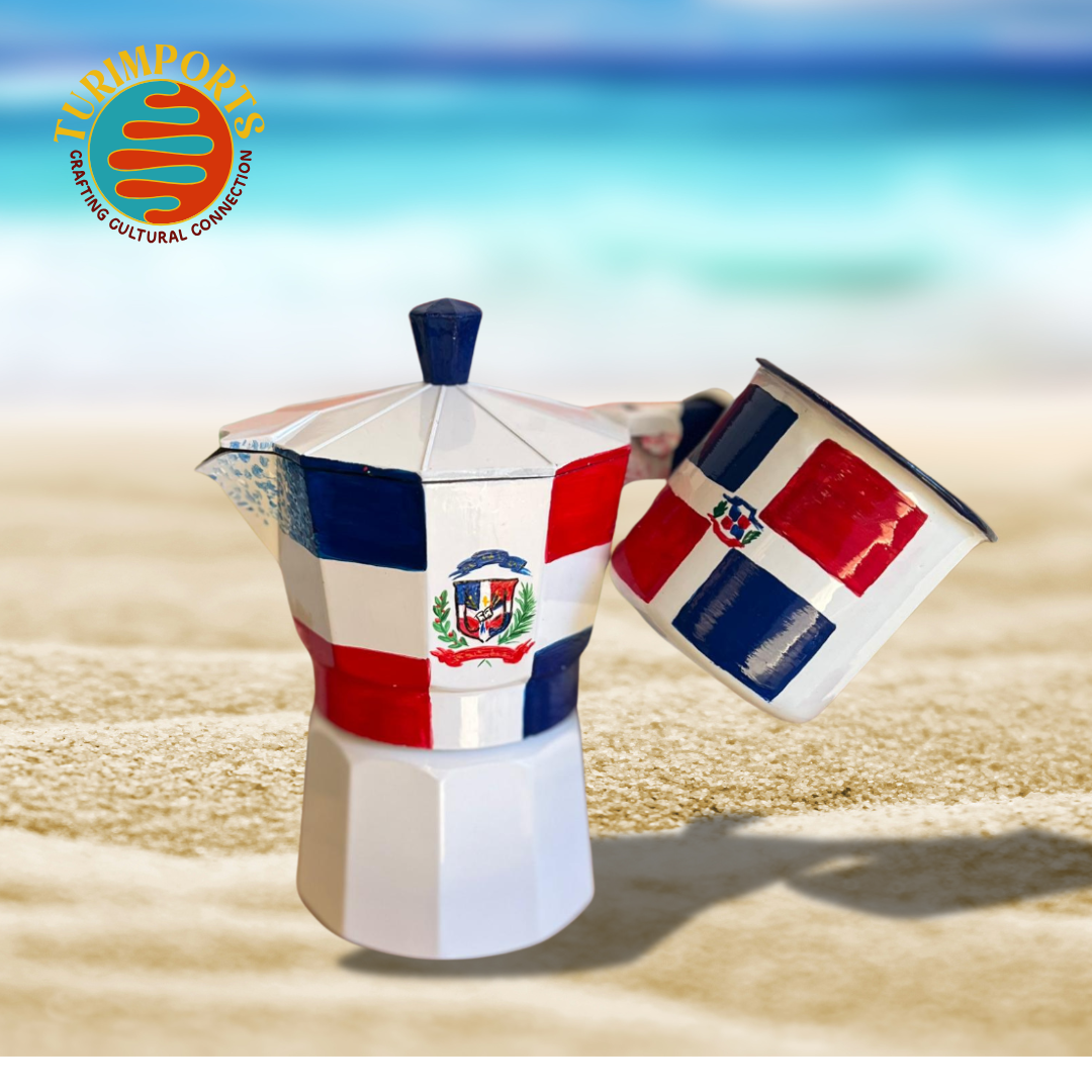 Hand-Painted Dominican Coffee Maker & Mug Set